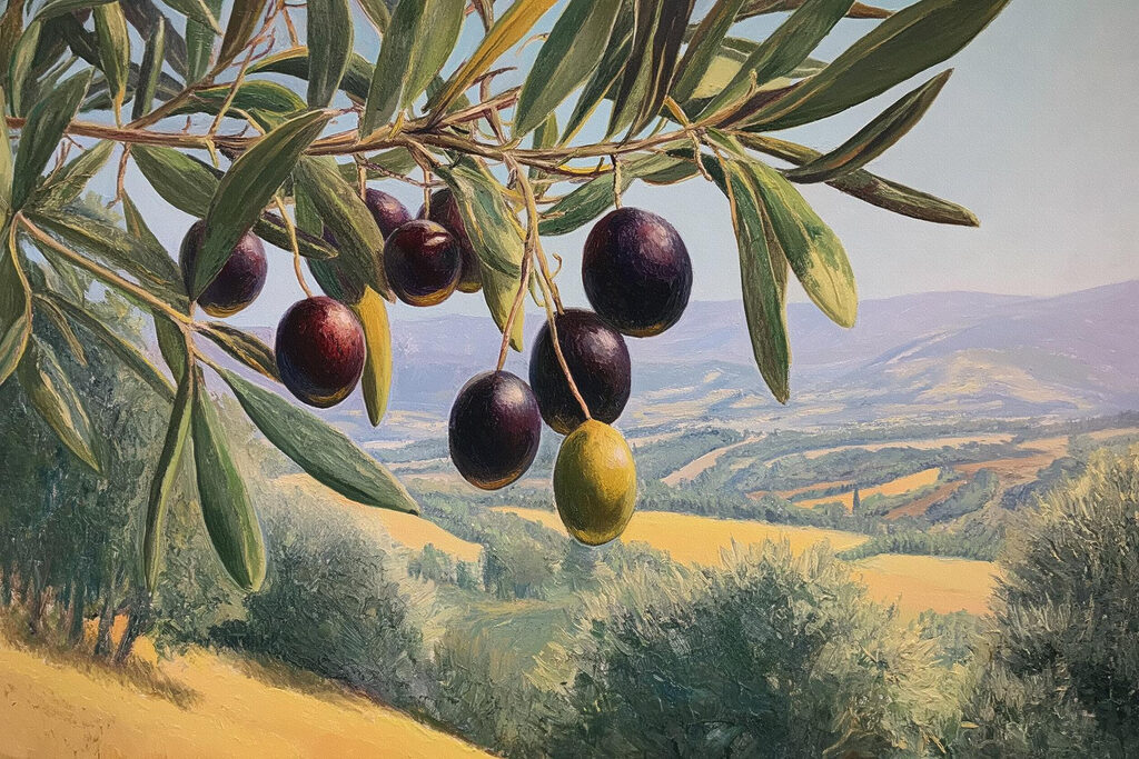 Painting of a tree with fruits