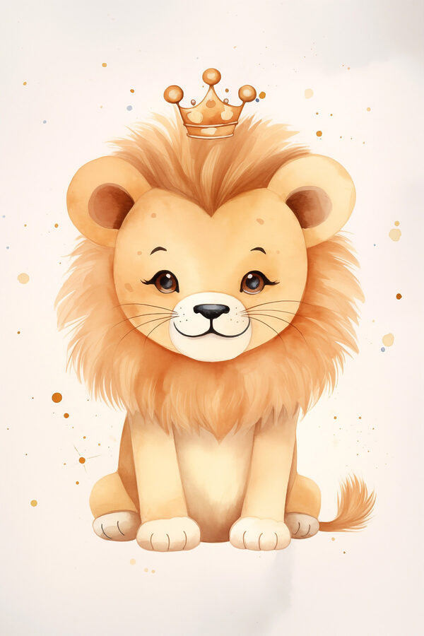 Watercolor of a lion with a crown