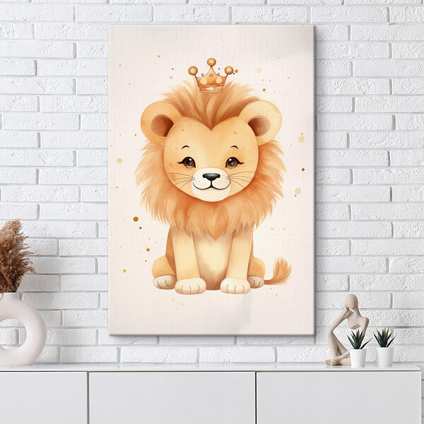 Watercolor of a lion with a crown