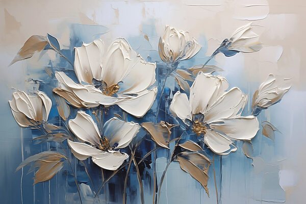 Painting of flowers on a blue background