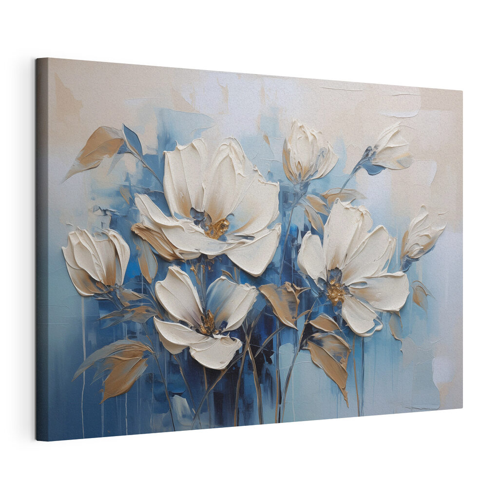 Painting of flowers on a blue background