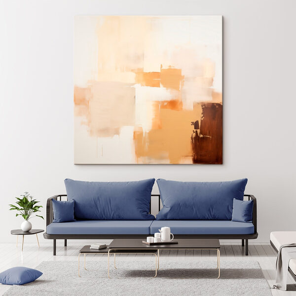 Painting of a white wall with brown squares