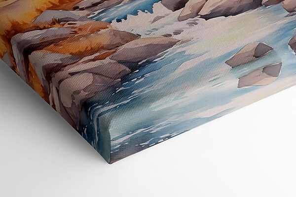 Watercolor painting of a river running through a forest Watercolor painting of a river running through a forest
