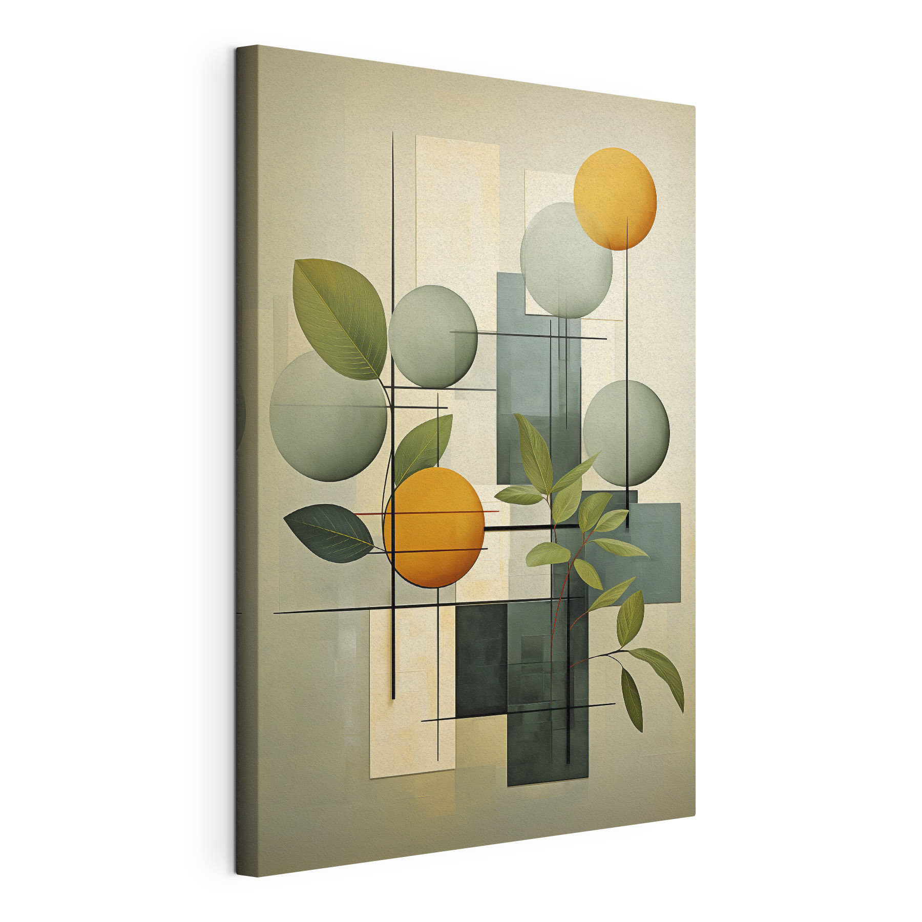 Art piece with leaves and circles Art piece with leaves and circles
