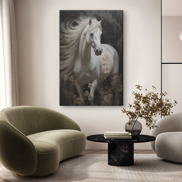 White horse with long mane and tail