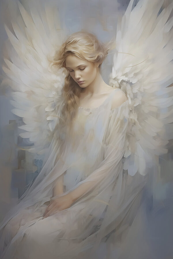 Woman in a white dress with wings Woman in a white dress with wings