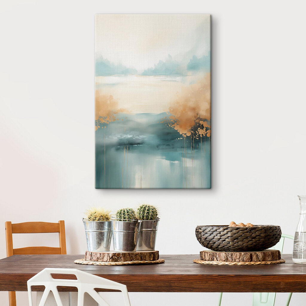 Painting of a landscape with trees and water