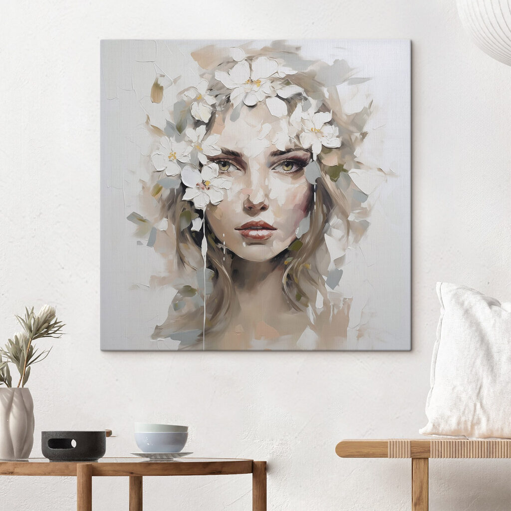 Painting of a woman with flowers on her head Painting of a woman with flowers on her head