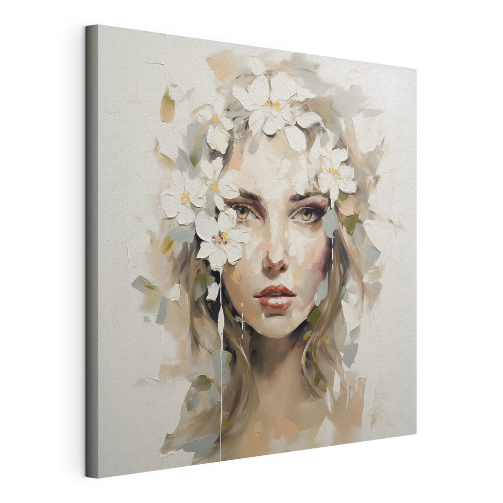 Painting of a woman with flowers on her head Painting of a woman with flowers on her head