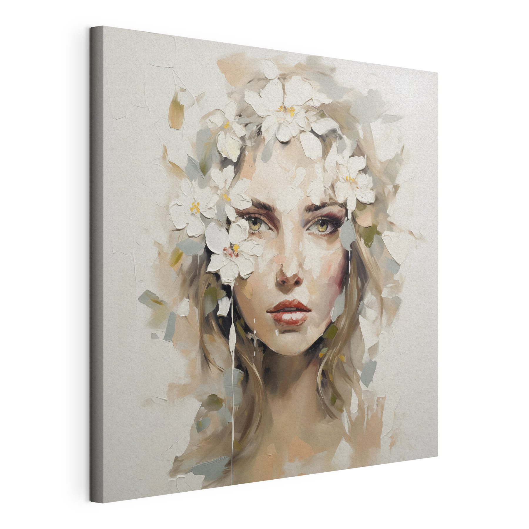 Painting of a woman with flowers on her head Painting of a woman with flowers on her head