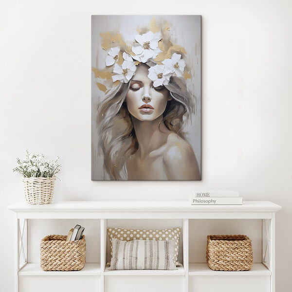 Painting of a woman with flowers in her hair Painting of a woman with flowers in her hair