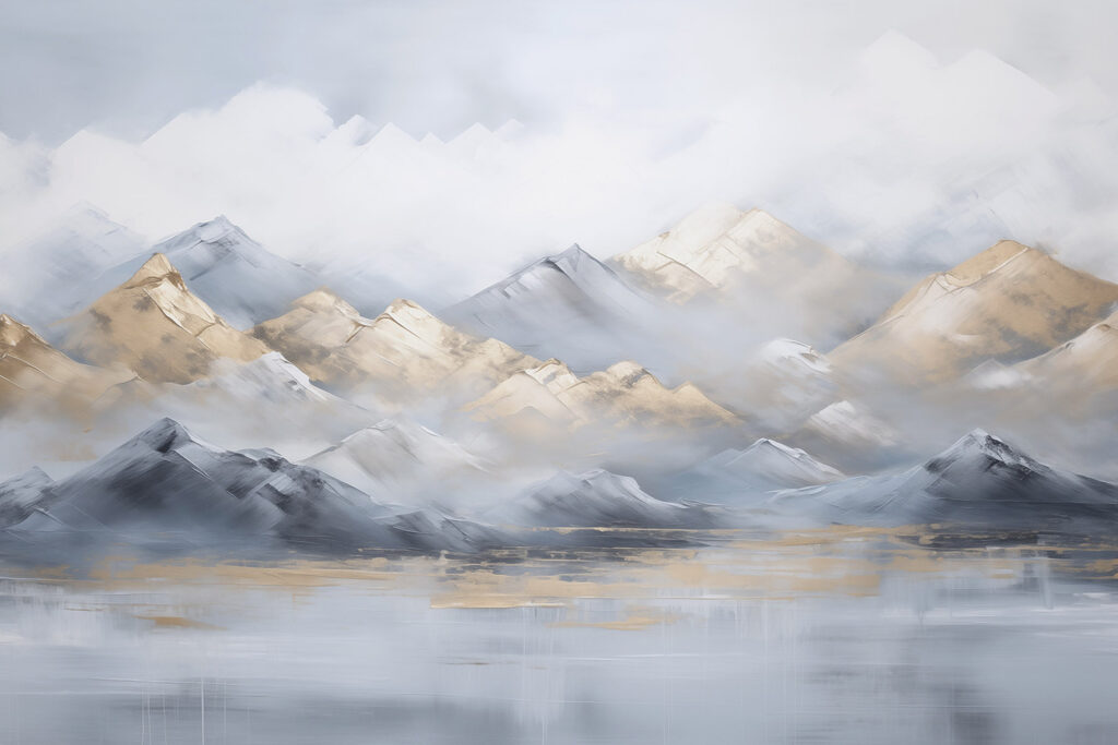 Painting of mountains and fog Painting of mountains and fog