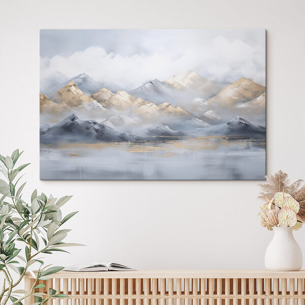 Painting of mountains and fog Painting of mountains and fog