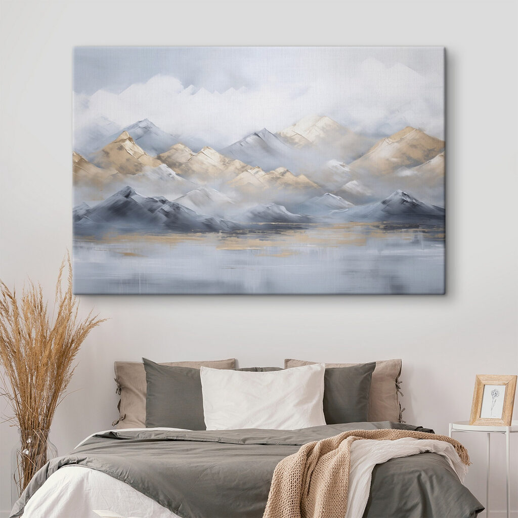 Painting of mountains and fog Painting of mountains and fog