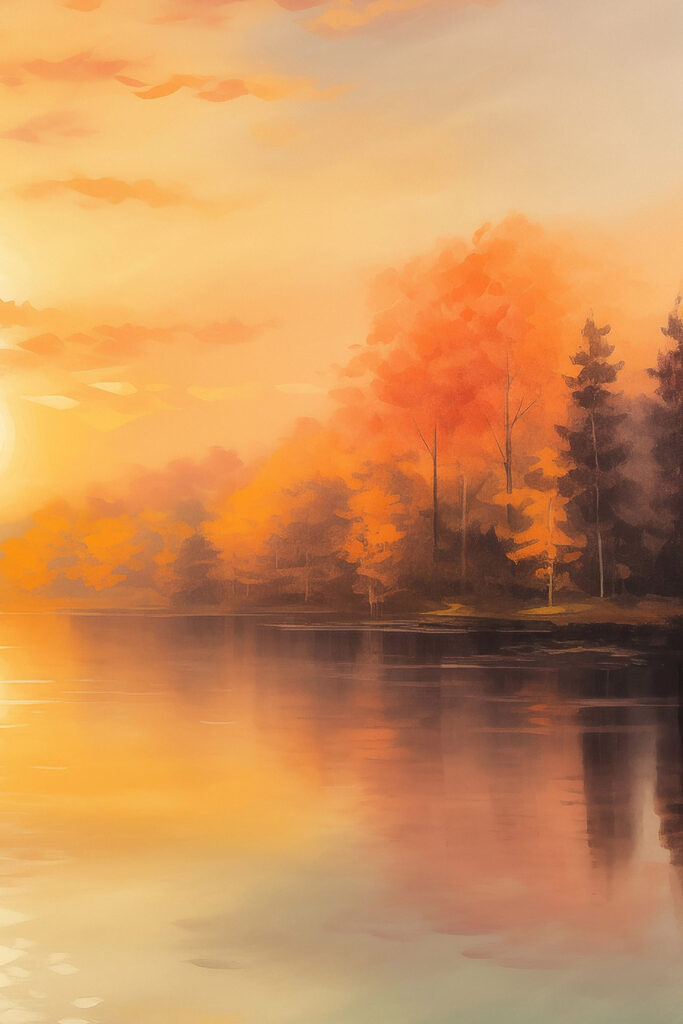 Watercolor painting of trees and a lake Watercolor painting of trees and a lake