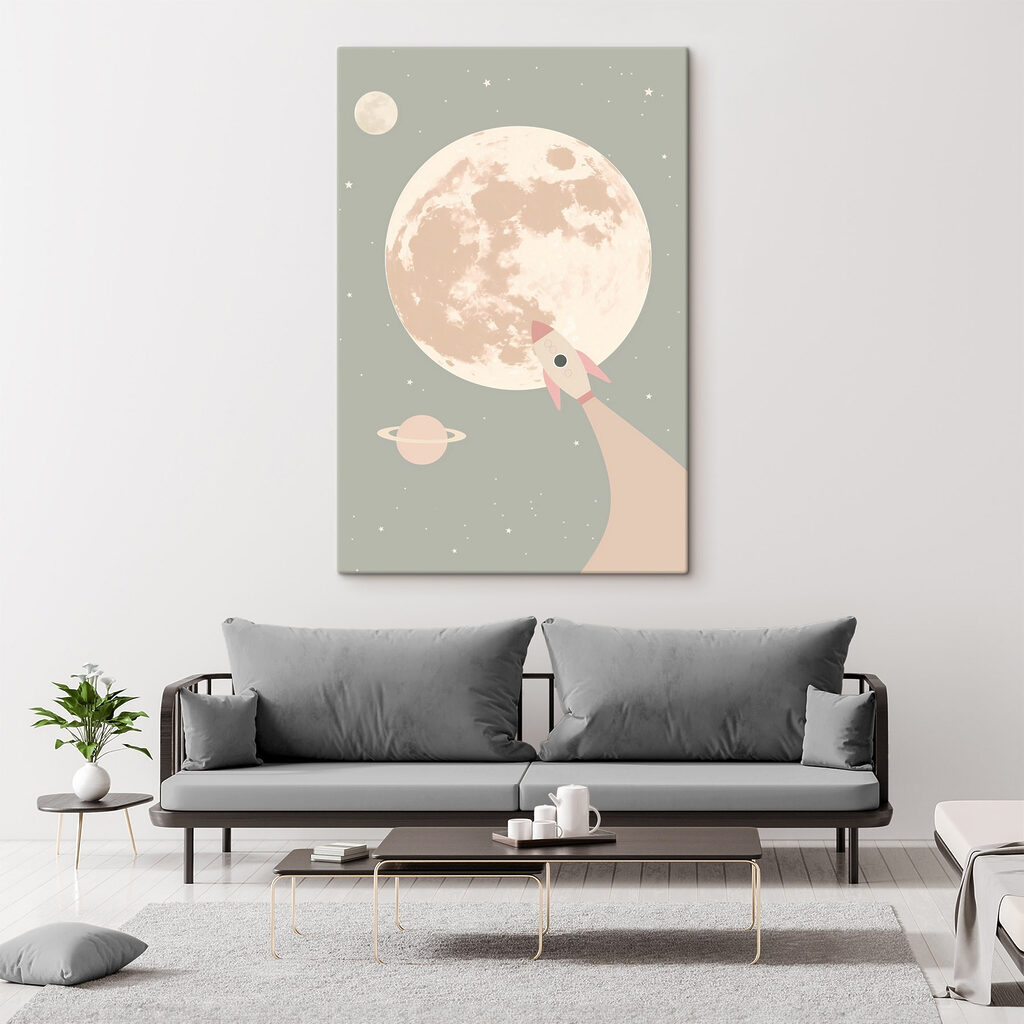 Rocket flying over the moon