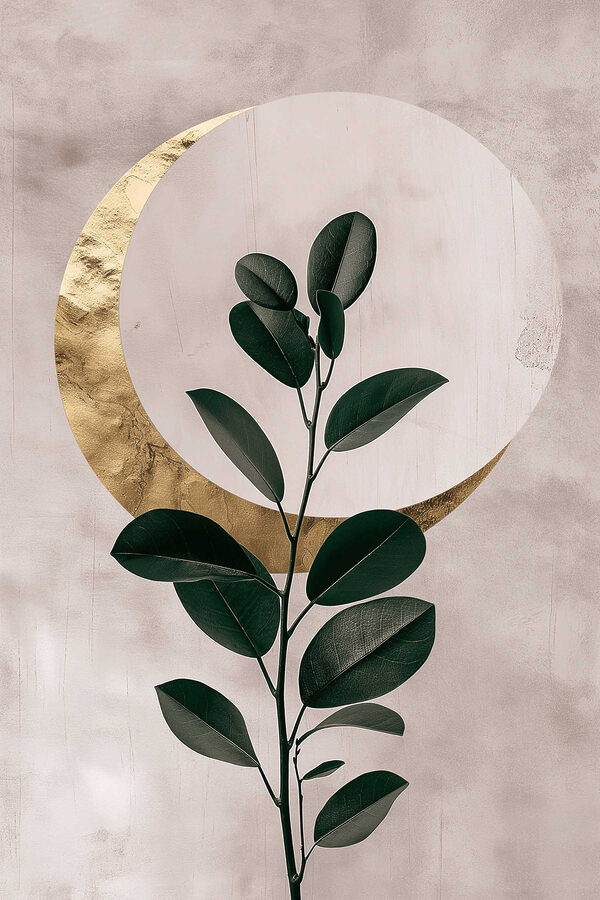 Plant with leaves and a moon