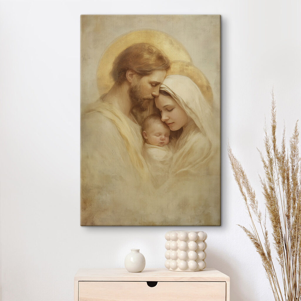 Painting of a family holding a baby Painting of a family holding a baby