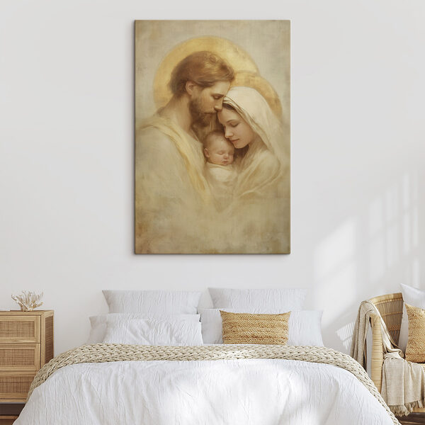Painting of a family holding a baby Painting of a family holding a baby