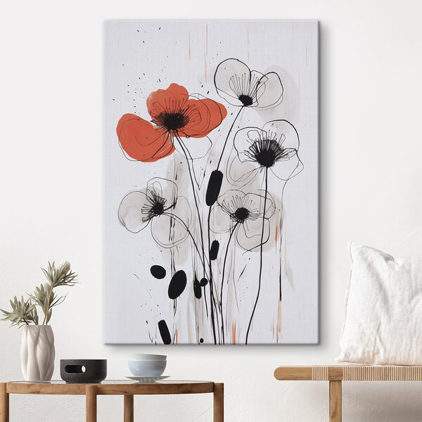 Painting of flowers with black and white ink Painting of flowers with black and white ink