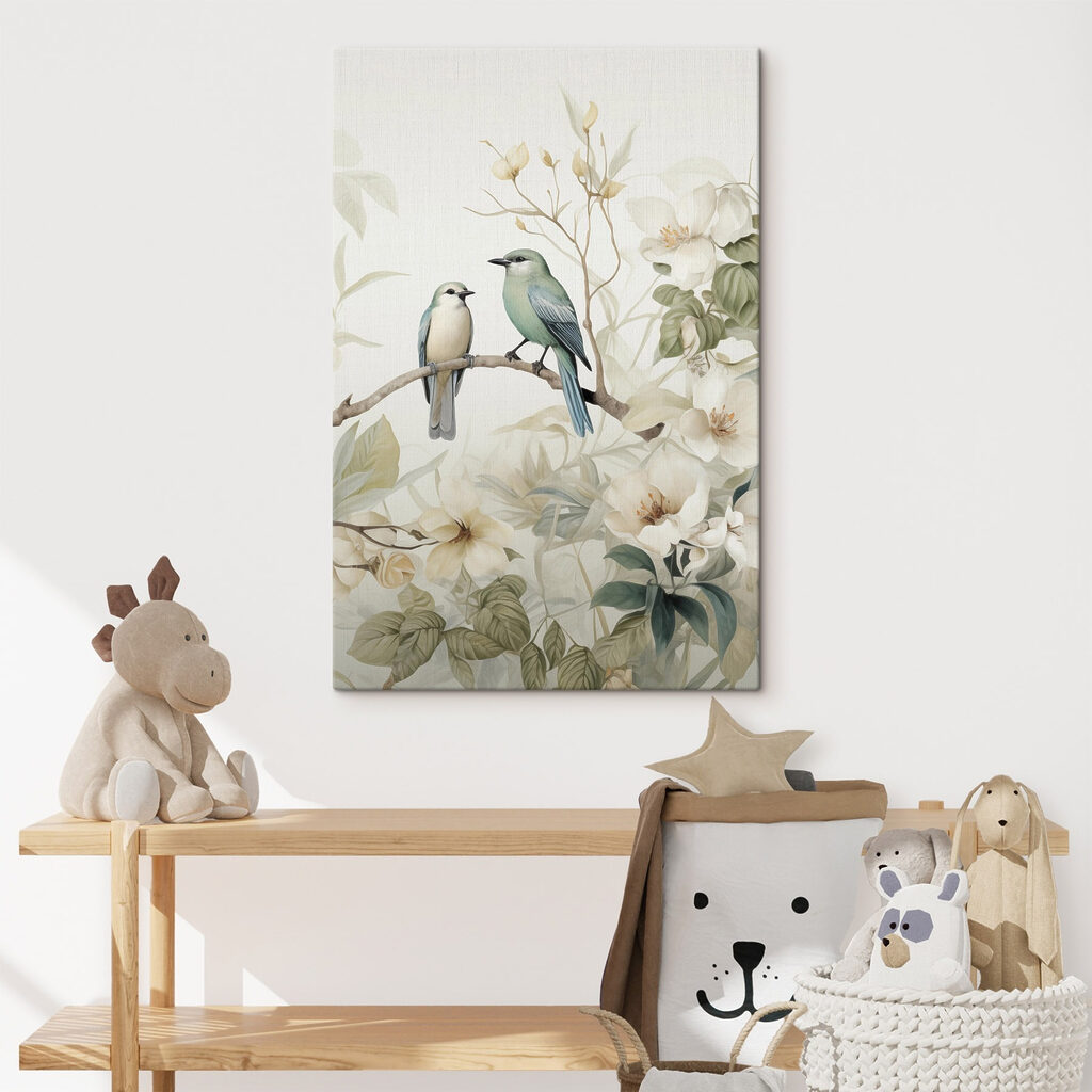 Two birds on a branch with flowers Two birds on a branch with flowers