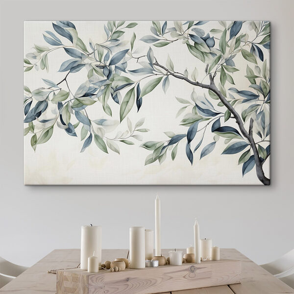 Painting of a tree branch with leaves