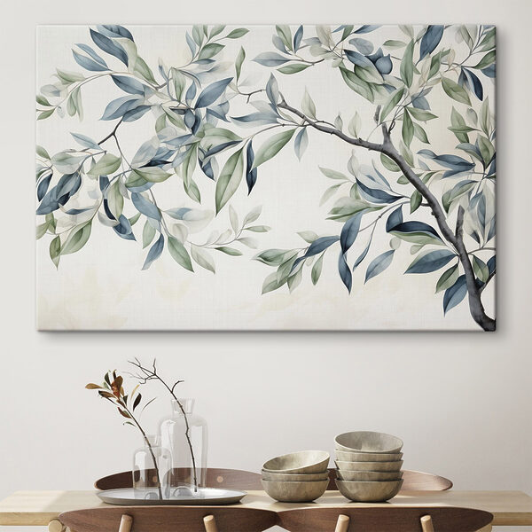 Painting of a tree branch with leaves