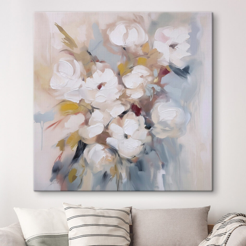 Painting of flowers on a white surface