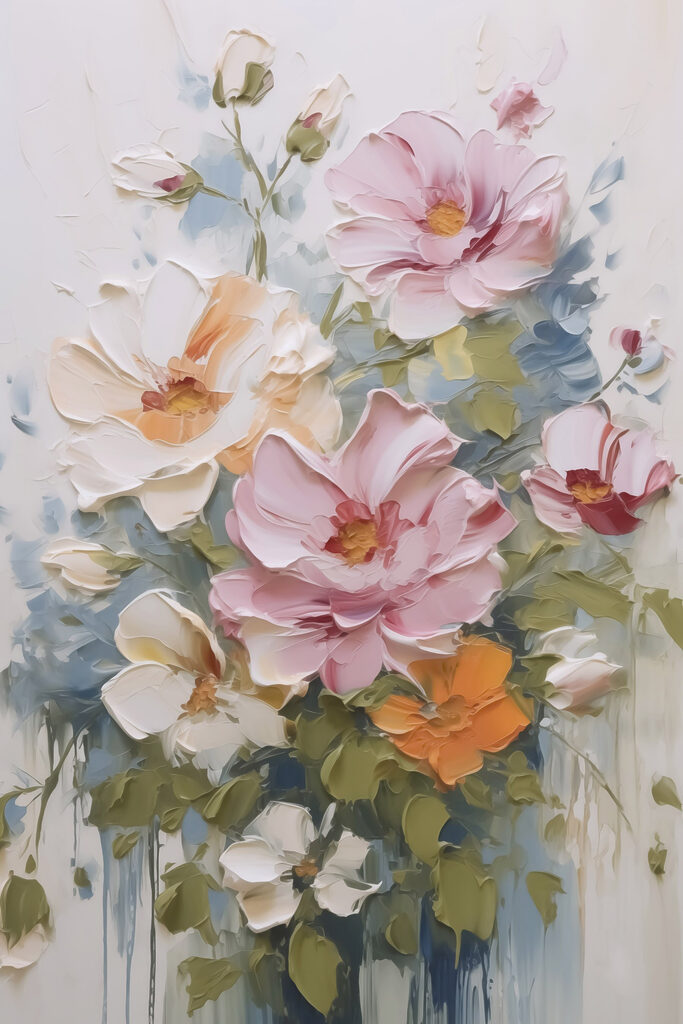 Painting of flowers on a white surface