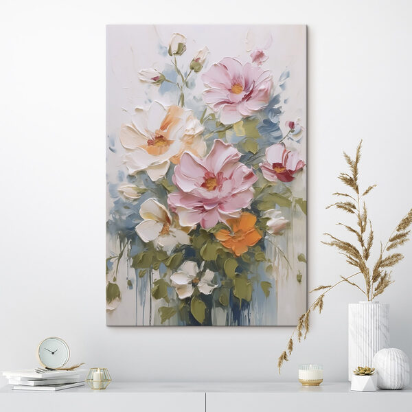 Painting of flowers on a white surface