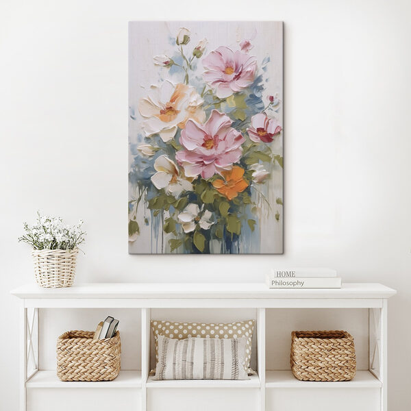 Painting of flowers on a white surface