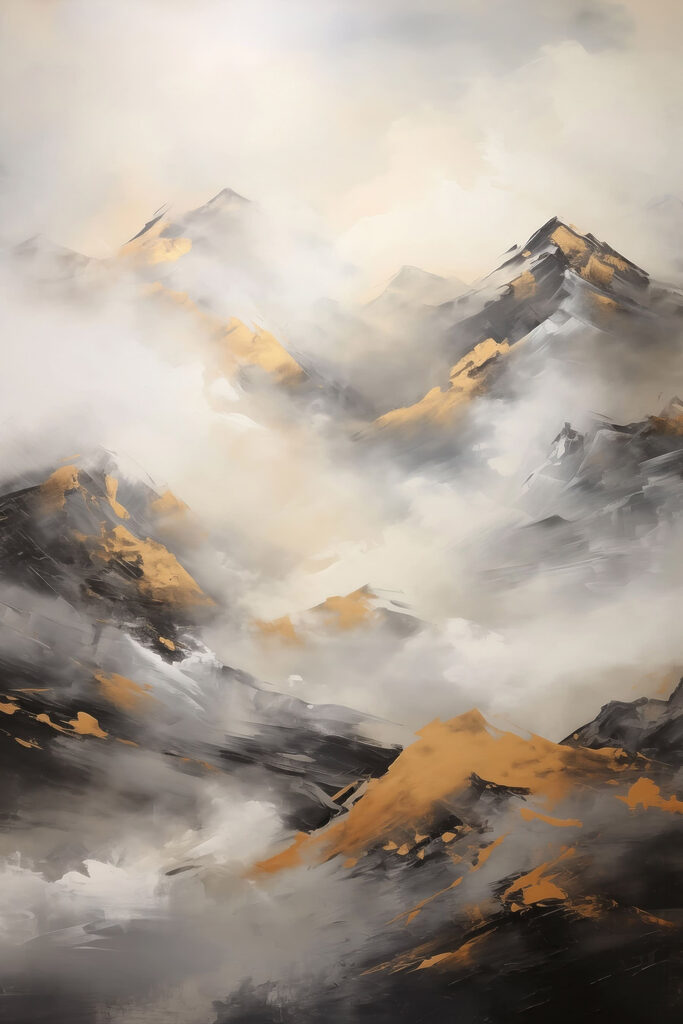 Painting of mountains with clouds Painting of mountains with clouds