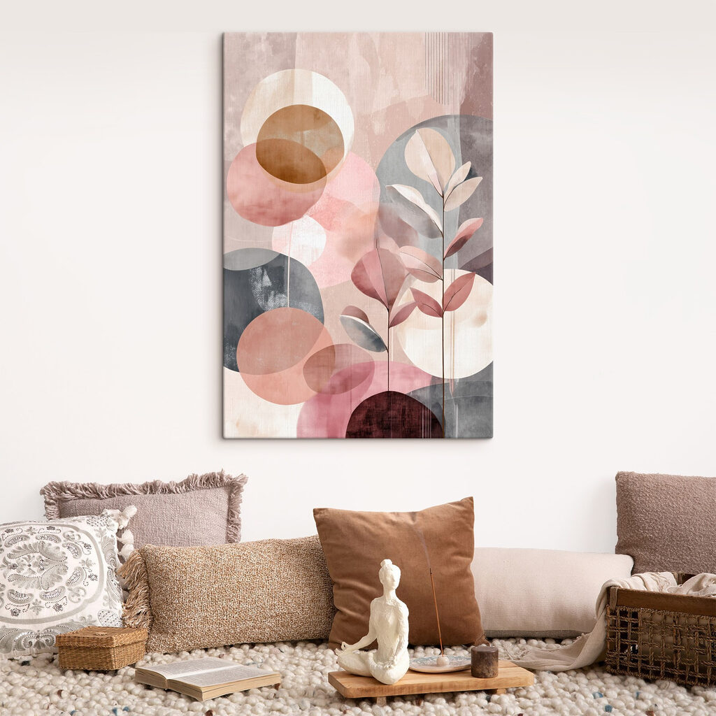 Painting of a plant with leaves and circles Painting of a plant with leaves and circles
