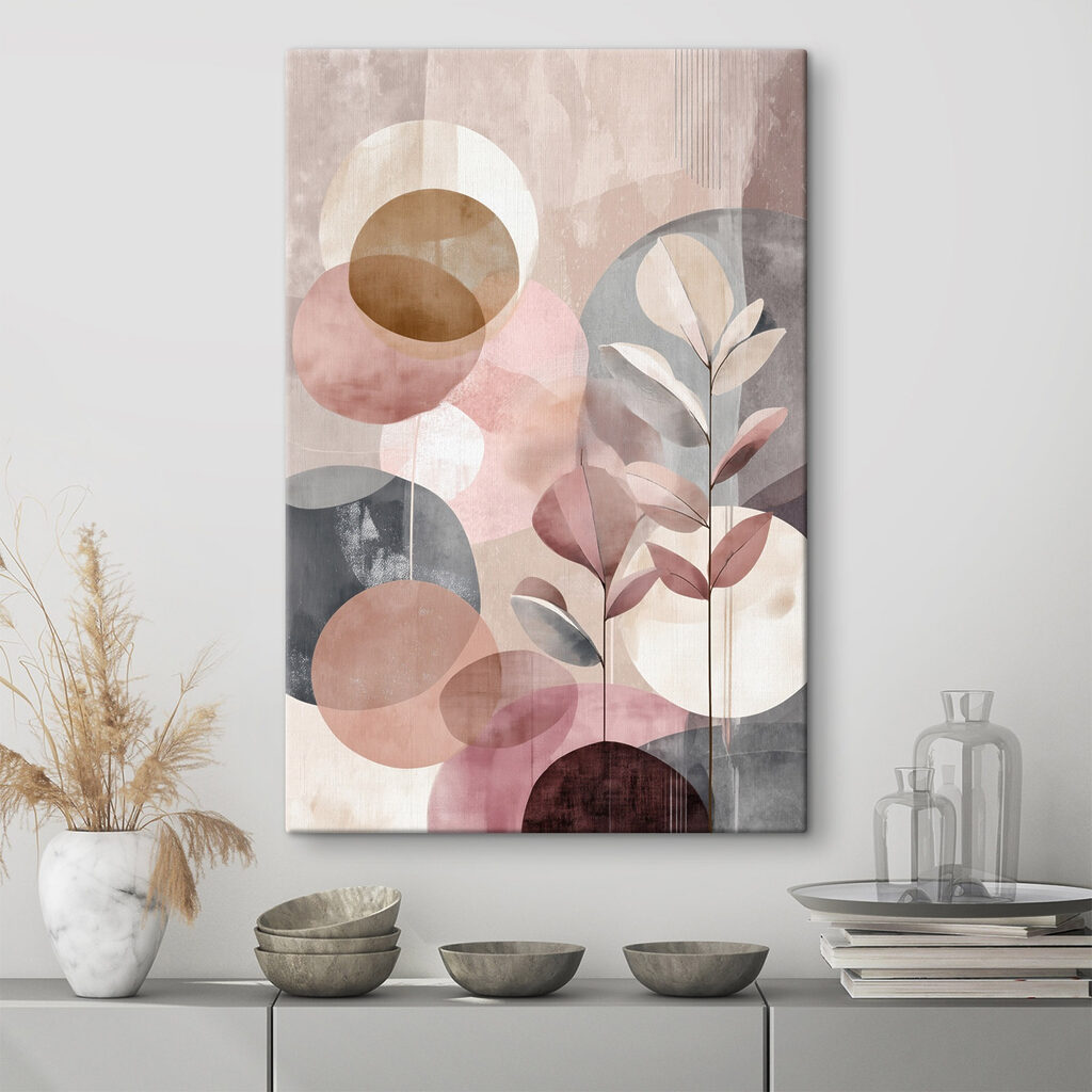 Painting of a plant with leaves and circles Painting of a plant with leaves and circles