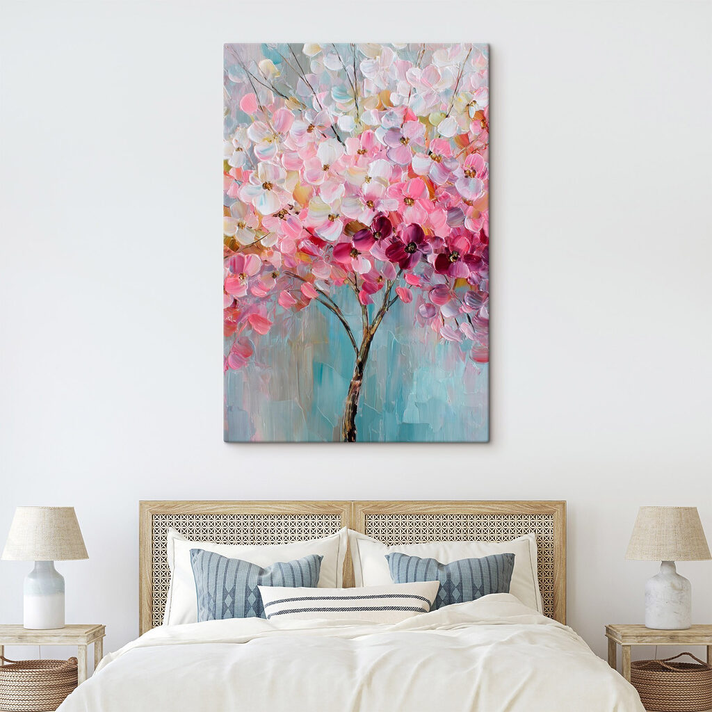 Painting of a tree with pink flowers Painting of a tree with pink flowers