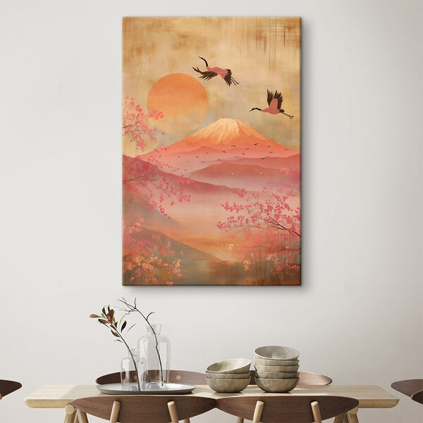 Painting of a mountain with a bird flying over it Painting of a mountain with a bird flying over it