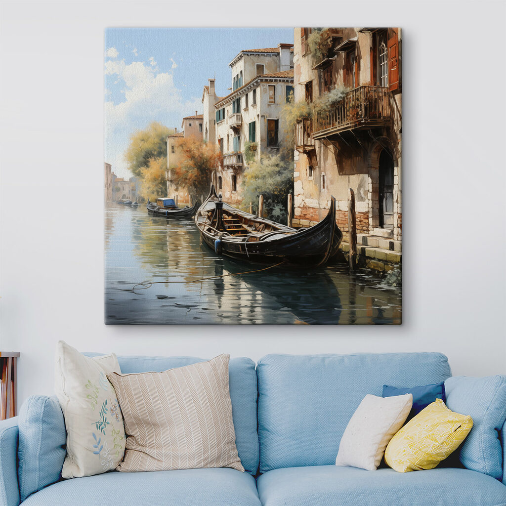 Boat on a canal next to buildings