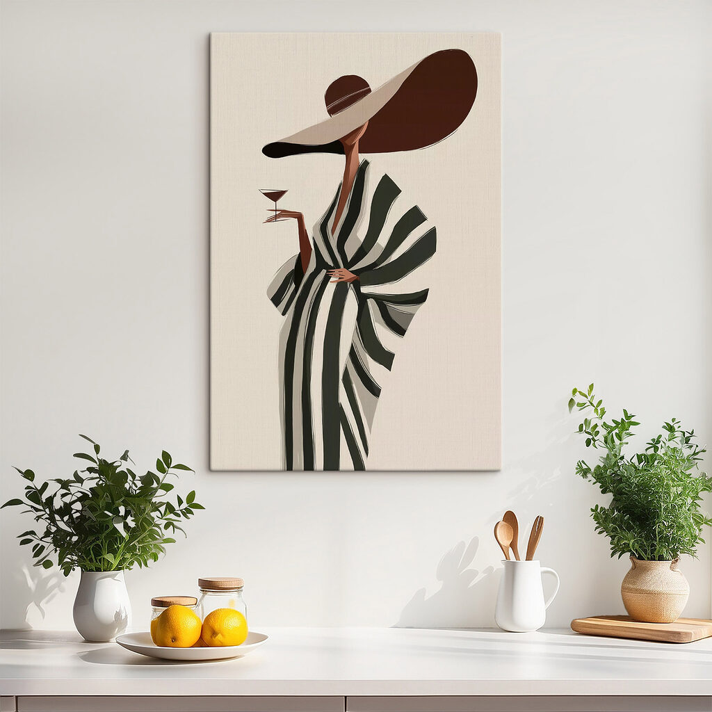 Woman wearing a hat and a large hat holding a glass of wine