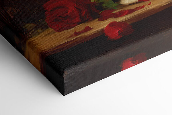 Painting of a vase of red roses