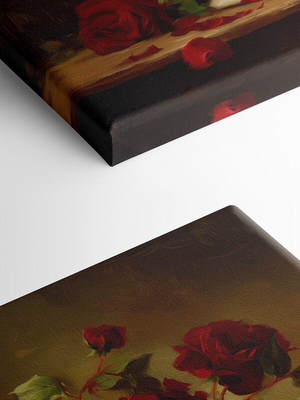 Painting of a vase of red roses