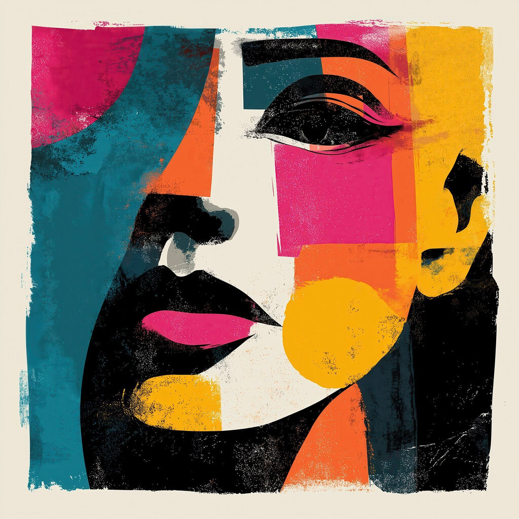 Woman's face with colorful squares