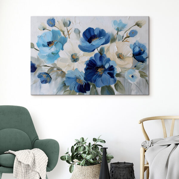 Painting of blue and white flowers