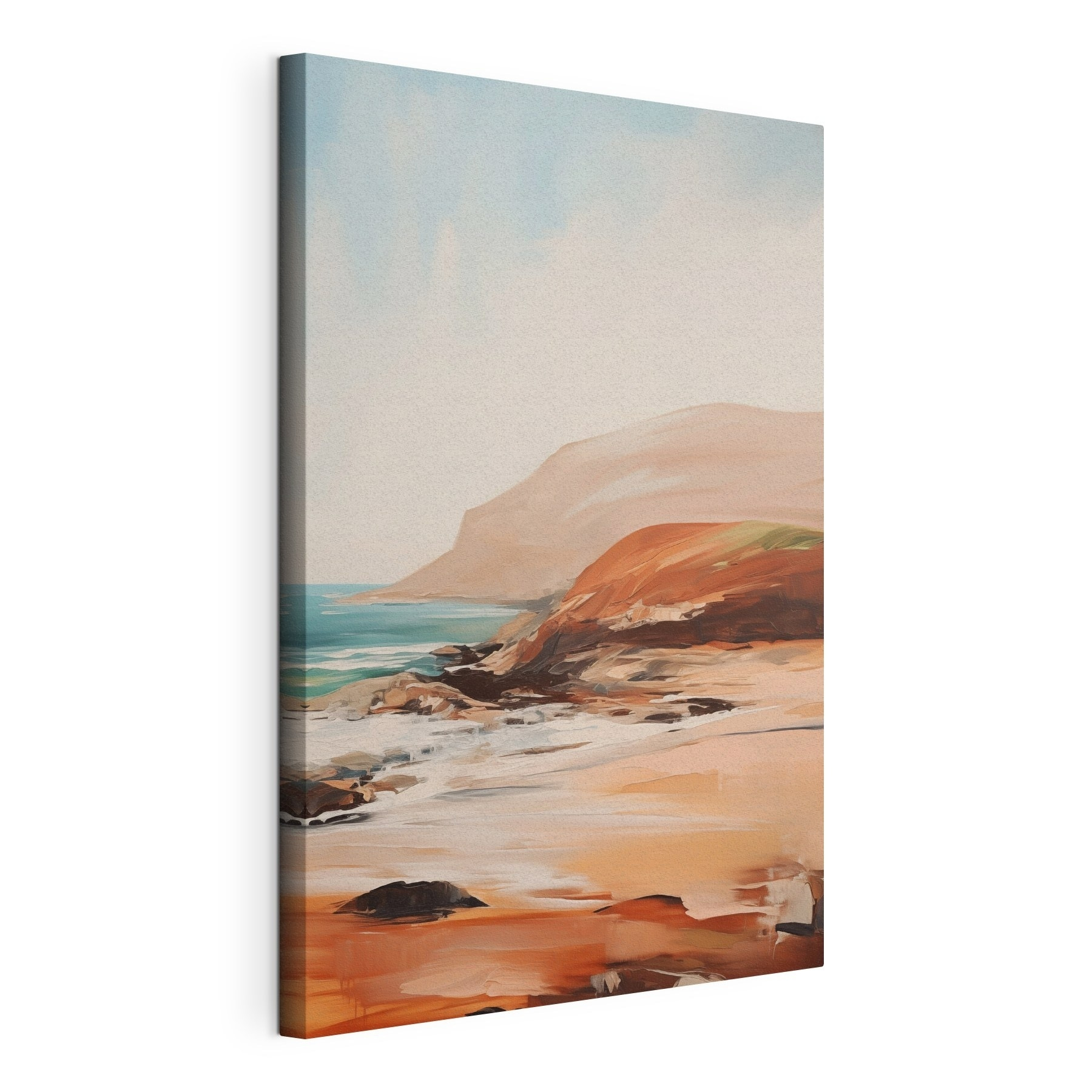 Painting of a beach with a rocky shore Painting of a beach with a rocky shore