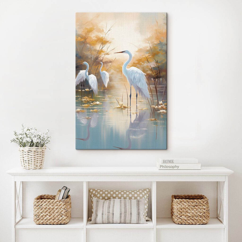 Group of white birds in a pond