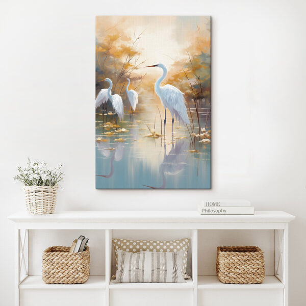 Group of white birds in a pond
