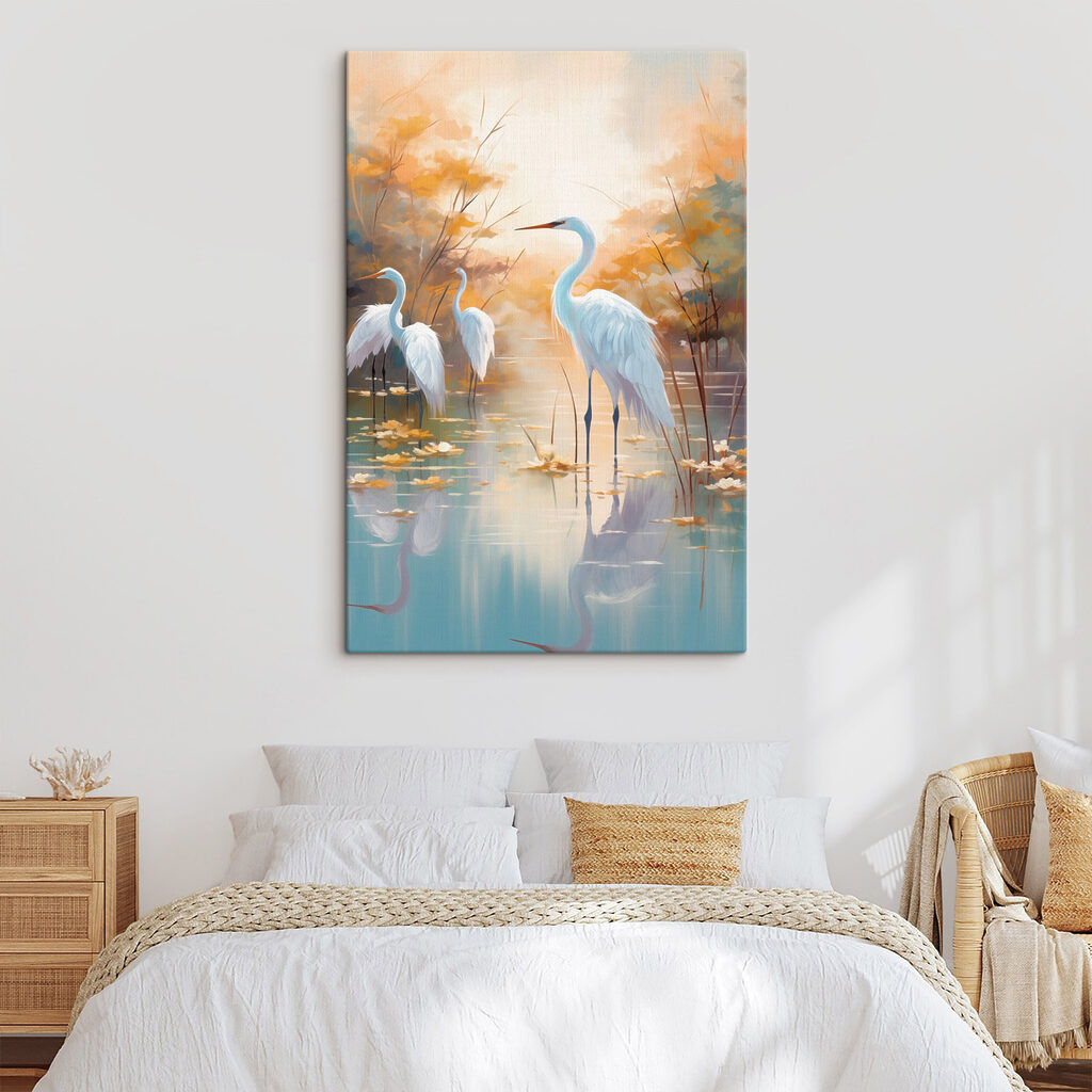 Group of white birds in a pond