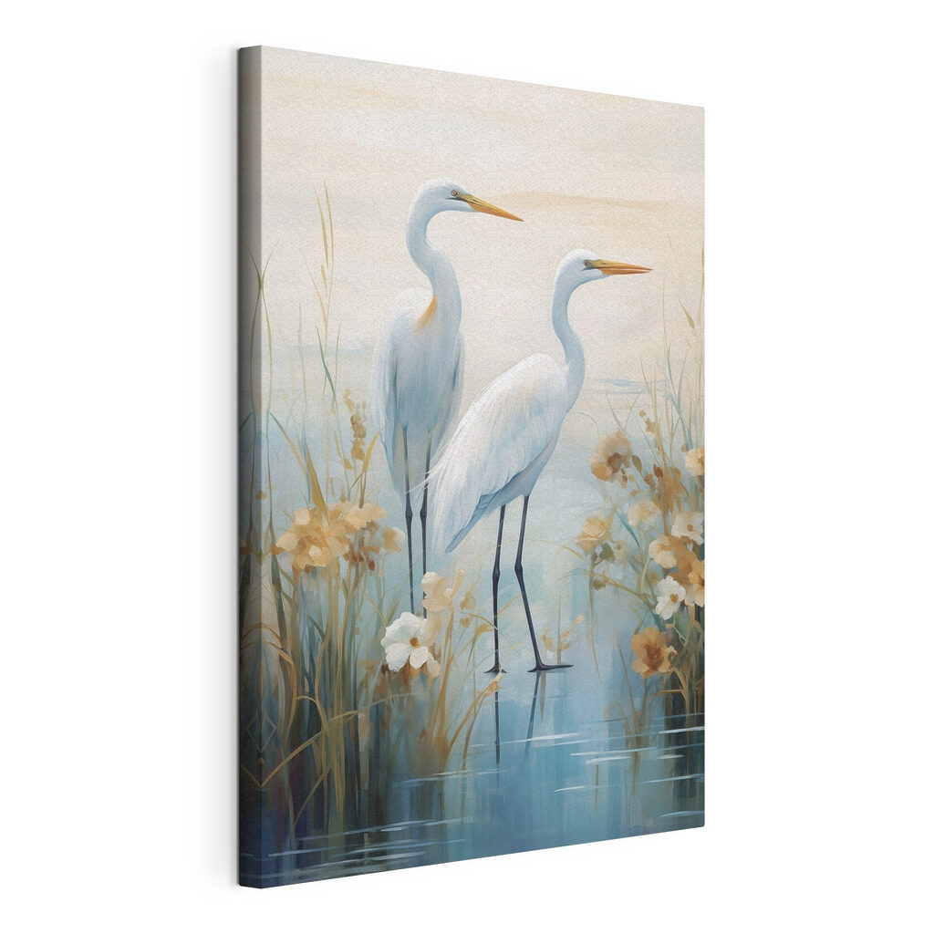 Painting of birds standing in water