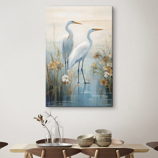 Painting of birds standing in water