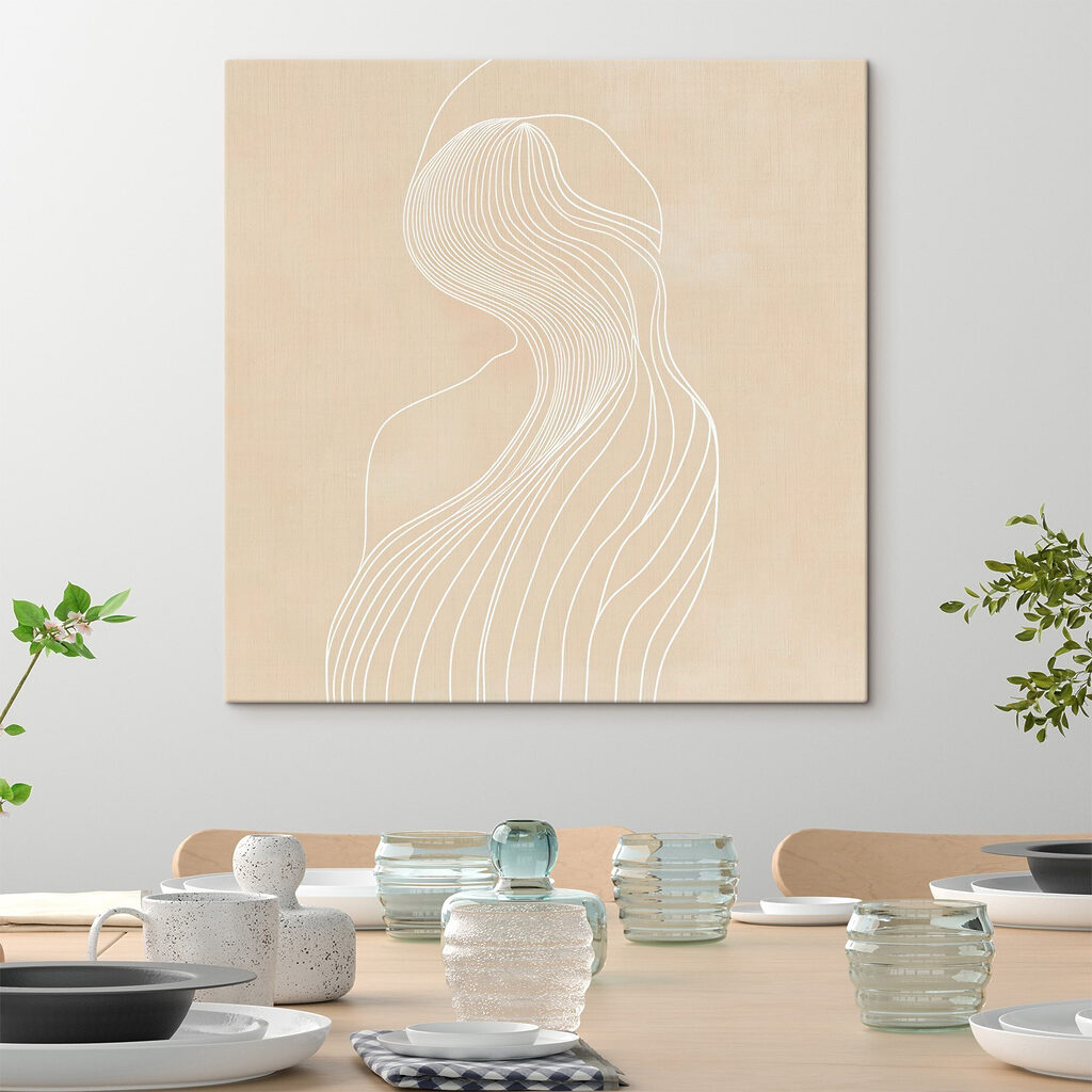 White line drawing of a woman