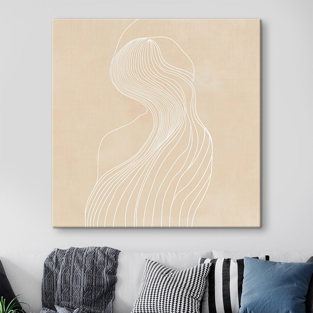 White line drawing of a woman